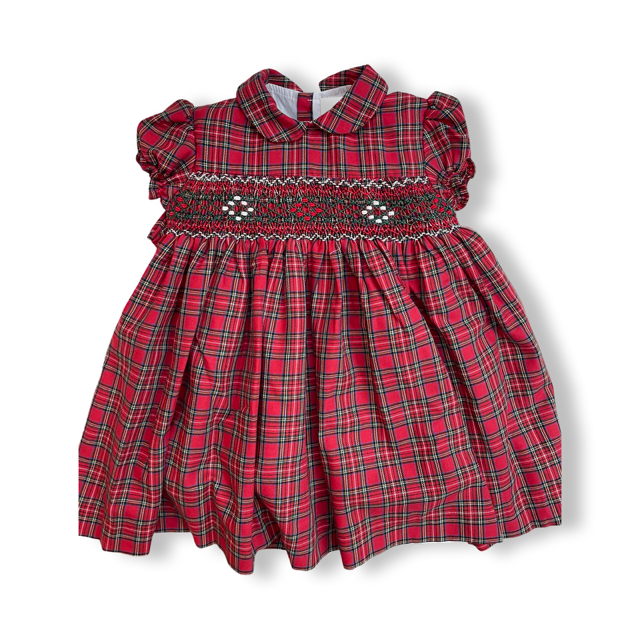 Red Tartan Hand Smocked Dress : Sizes 3m - 8y