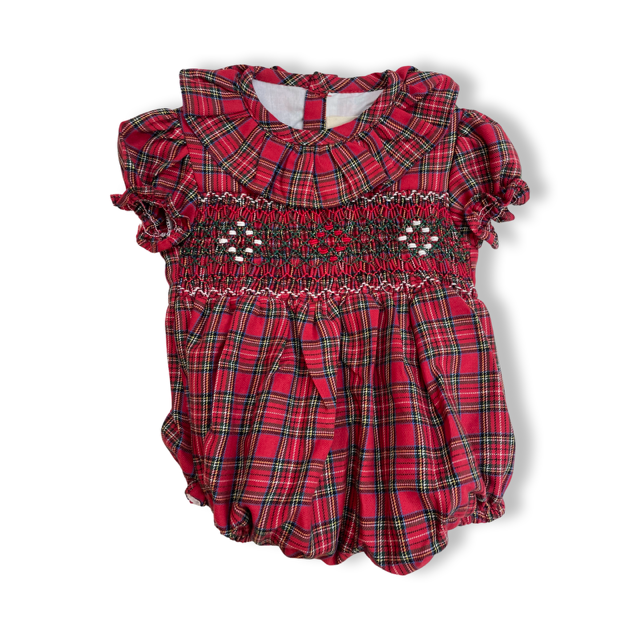 Red Tartan Hand Smocked Baby Romper : 3m - 2y