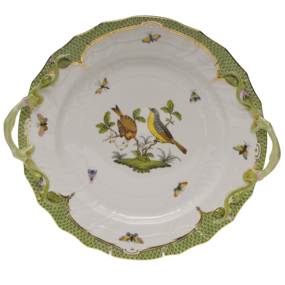 Herend - Rothschild Bird Green Chop Plate with Handles