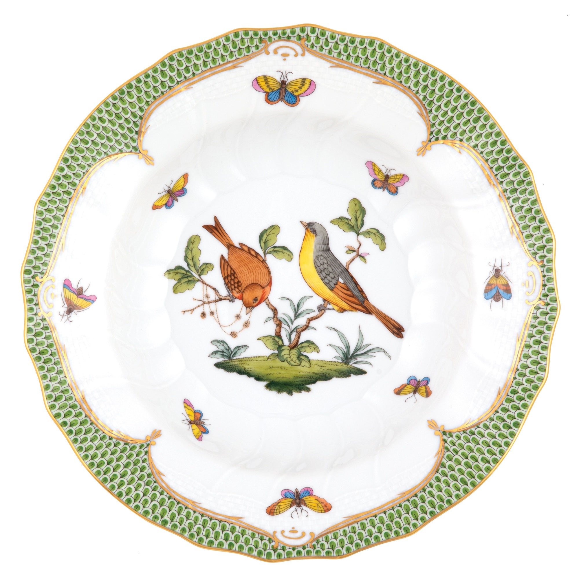 Herend - Rothschild Bird Green Rim Soup Plate