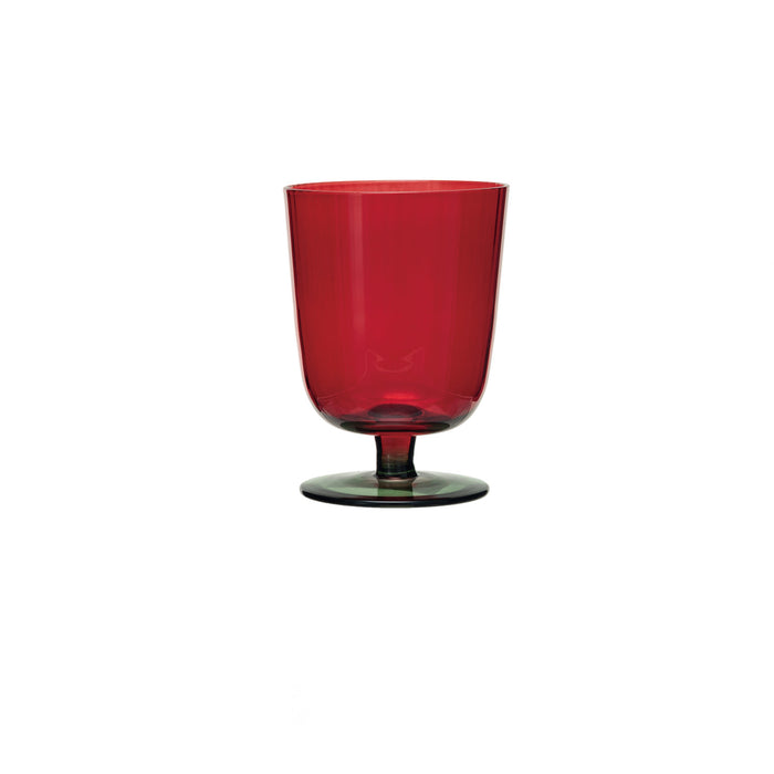 Red Stemmed Fluted Drinking Glass Set 6